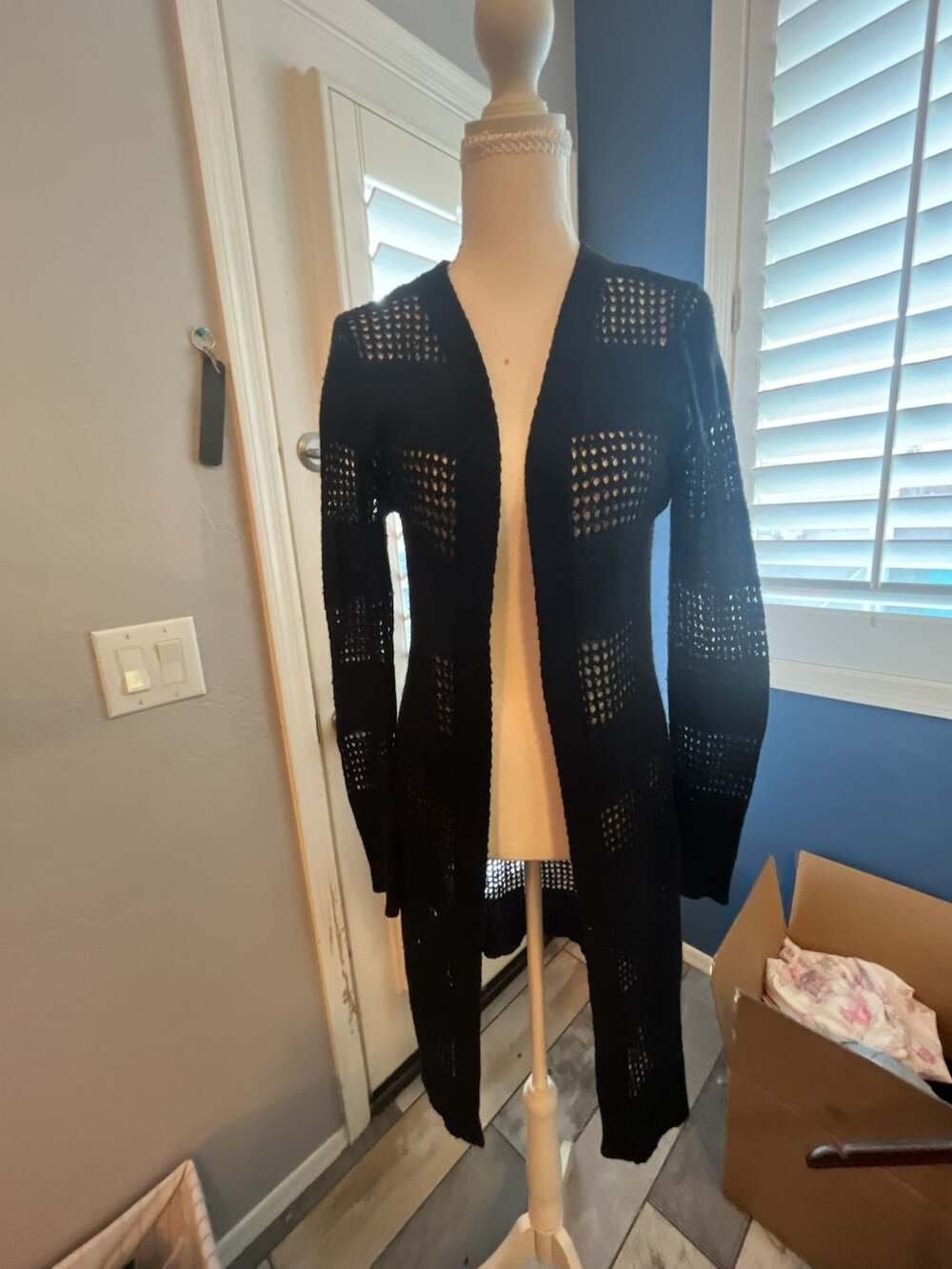 Mudd Black Open Front Long Sleeve Hollow Knit Cardigan Size M